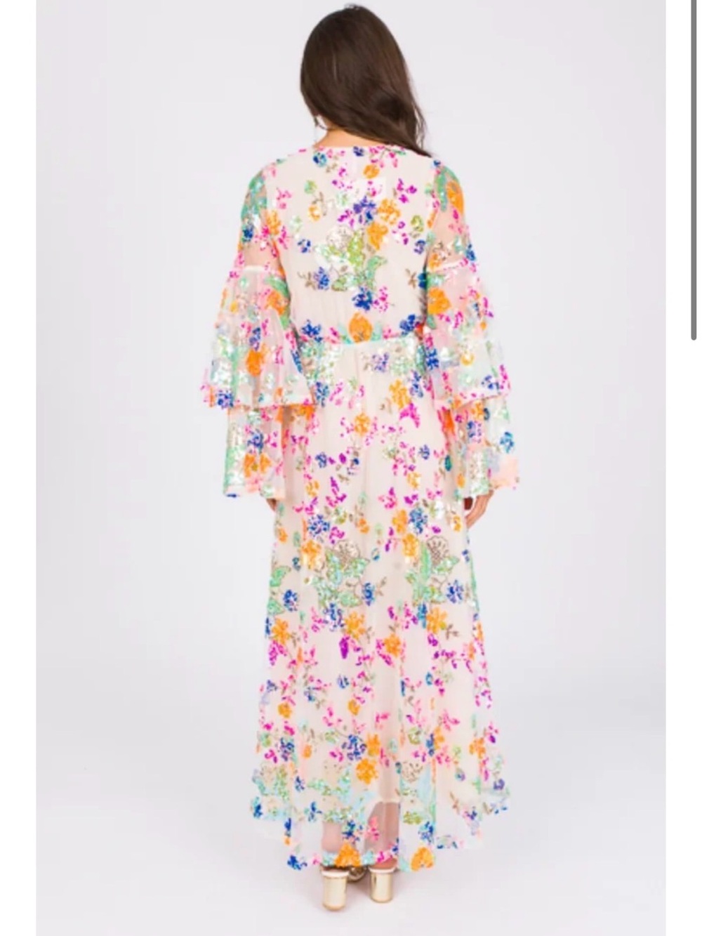 Buddy Love Sequin & Embroidered Floral Mesh dress in Nude and Multicolor - Picture 5 of 6